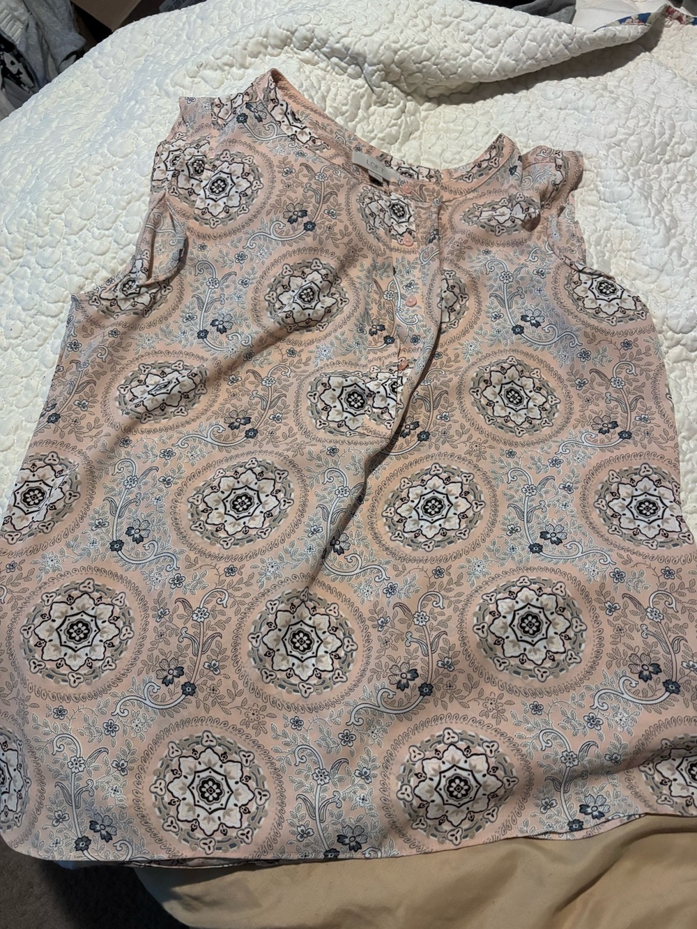 LOFT Pink Paisley Medallion Sleeveless Top